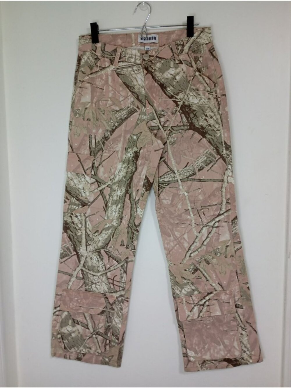 Disclosure Wide Leg Camo Cargo Pants Sz 9/29 Pink & Olive Green Pockets Utility